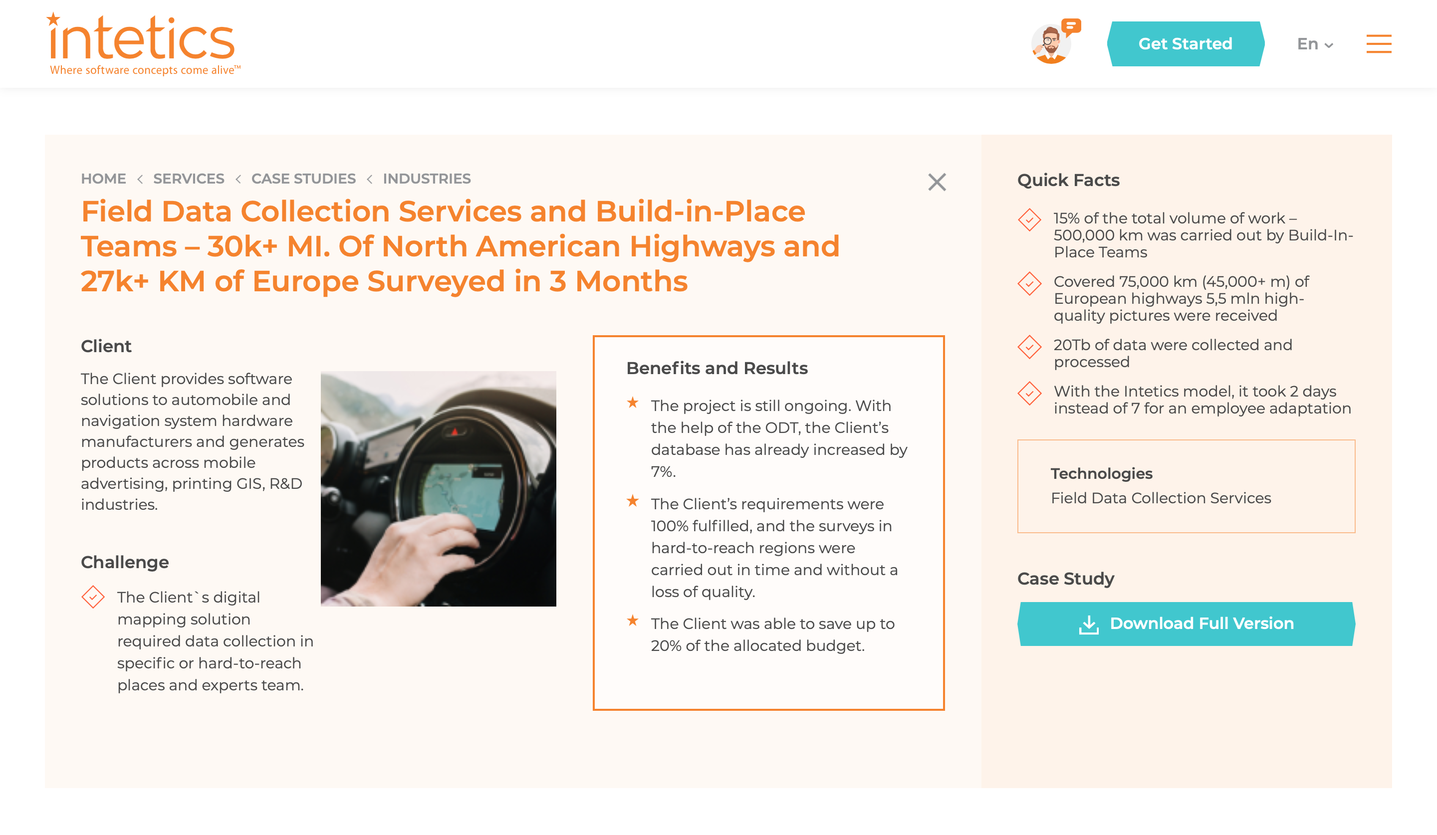 Field Data Collection Services and Build-in-Place Teams 30k ml Of North American Highways and 27k km of Europe Surveyed in 3 Months 