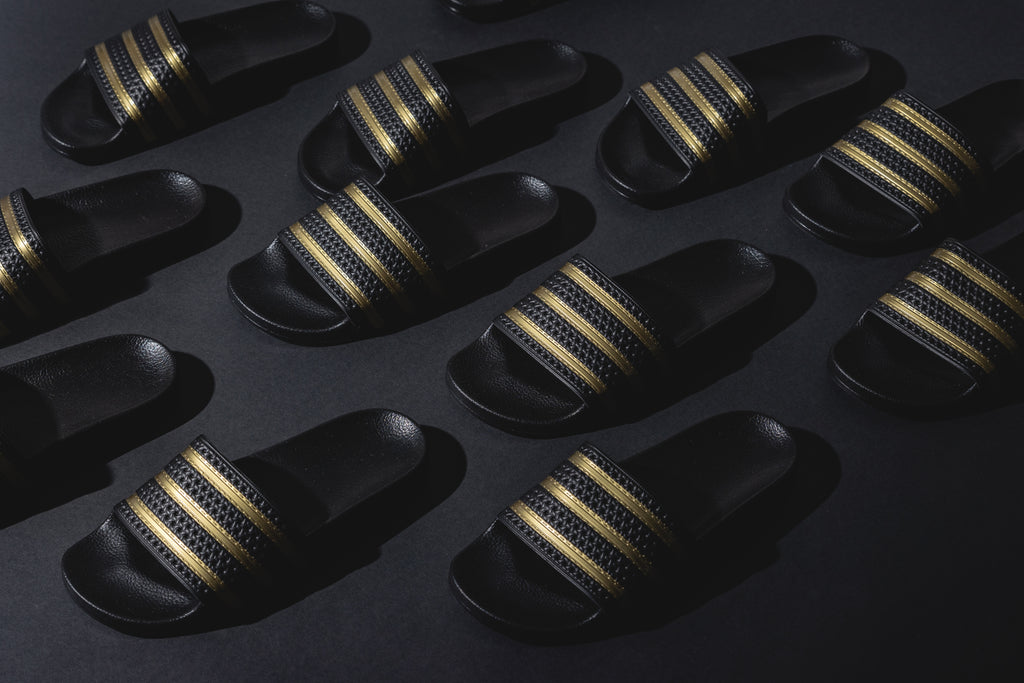 Exclusive Adidas Black & Gold Slides